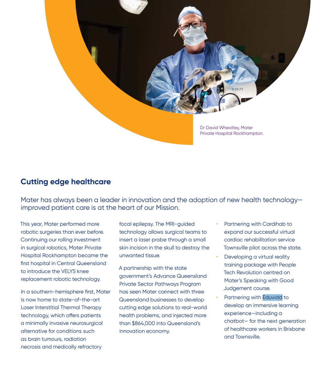 Mater's 2022–23 Annual Review page documenting the partnership with Eduvidd