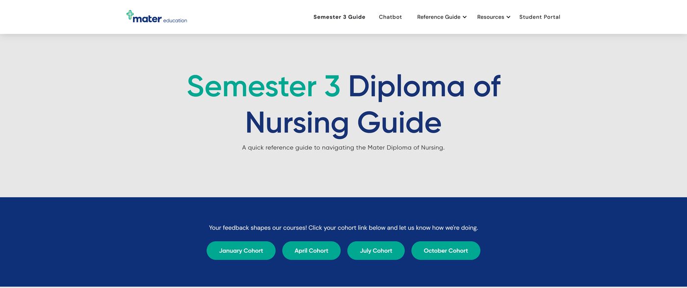 Student Success Portal — Semester 3 Diploma of Nursing Guide with cohort feedback channels
